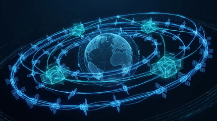 Digital Earth network connection with glowing nodes. © Karina