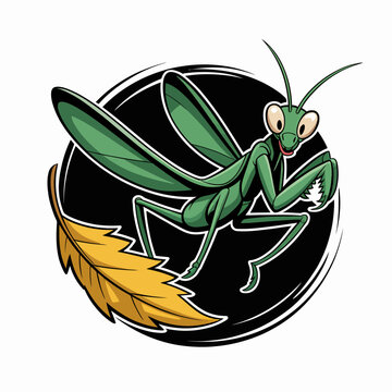 Cartoon praying mantis insect creature.