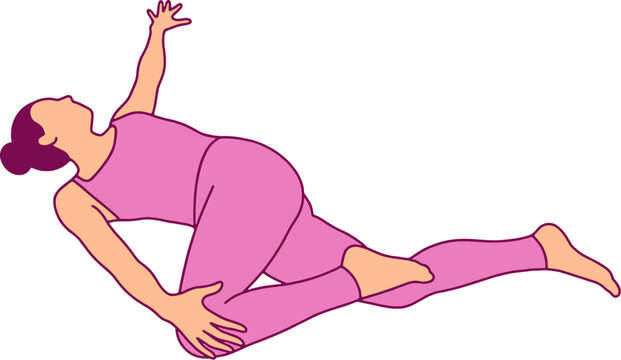 Hand Drawn Yoga Supine Spinal Twist Pose Supta Matsyendrasana