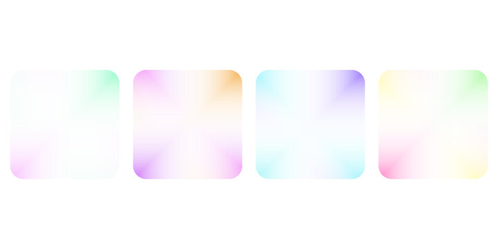 Iridescent rainbow gradient square frame set. Blurred vivid rounded rectangle border collection. Vibrant color banner element pack. Bright colorful bubble box template bundle. Vector