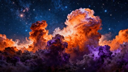 Fototapeta premium Starry sky with colorful clouds
