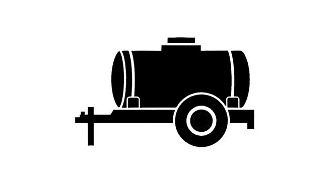Minimal black silhouette icon, simple flat vector, bold black shape, no, no shading water tank trailer icon on a, flat icon style