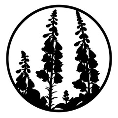 Digitalis Foxglove Silhouette Vector, Woodland Flower Botanical Art, Nature Garden Emblem, Black and White Floral Design © SUMON