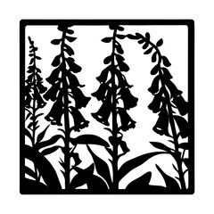Digitalis Foxglove Silhouette, Woodland Floral Vector Art, Botanical Garden Plant Design, Black and White Nature Illustration © SUMON