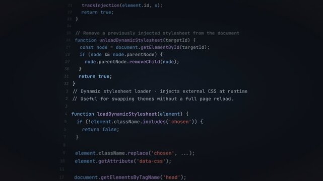 JavaScript Source Code on Dark Screen with Software Development and Programming Concept