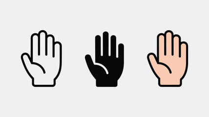 Obraz premium Hand gesture icons showing palm in outline solid and skin tone colors.
