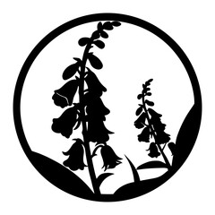 Digitalis Foxglove Silhouette Vector, Woodland Flower Icon, Nature Plant Graphic, Botanical Art Element, Garden Bloom Illustration, Black and White Floral Design © SUMON