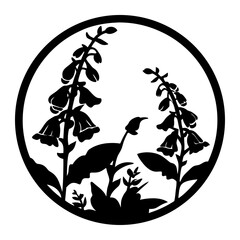 Digitalis Foxglove Silhouette Vector, Woodland Botanical Illustration, Elegant Floral Circle Design, Nature Element for Garden and Herbal Themes © SUMON