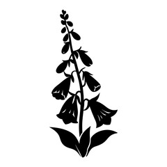 Digitalis Foxglove Silhouette Vector, Tall Spiky Flower Stem with Bell-Shaped Blooms, Botanical Illustration for Nature Designs, Garden Art, and Floral Graphics © SUMON