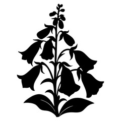 Digitalis Flower Silhouette, Foxglove Plant Vector Art, Botanical Illustration, Woodland Garden Bloom, Black and White Nature Graphic © SUMON
