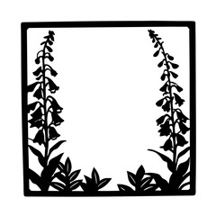 Elegant Foxglove Flower Silhouette Vector Frame, Delicate Botanical Border Design, Romantic Floral Decorative Element, Square Garden Illustration © SUMON