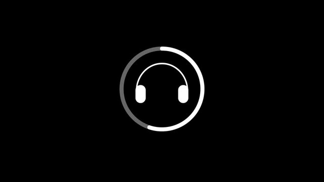 Headphones icon in circle isolated on black background. Music video elements.4k video