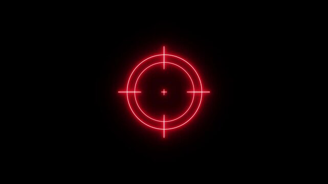 Neon glowing light target icon animation with blue color. target and arrow icon. Military training , Military target icon animation.gun aim, sniper target, precise shoot,4k video