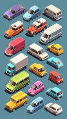 Fototapeta premium Collection of Colorful Miniature Buses and Vans.