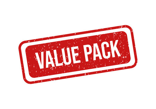 Red value pack stamp with bold white text