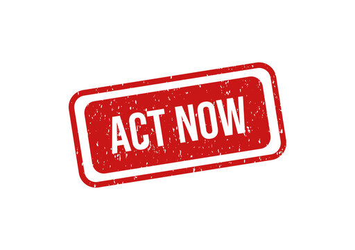 Red vintage act now stamp with bold text