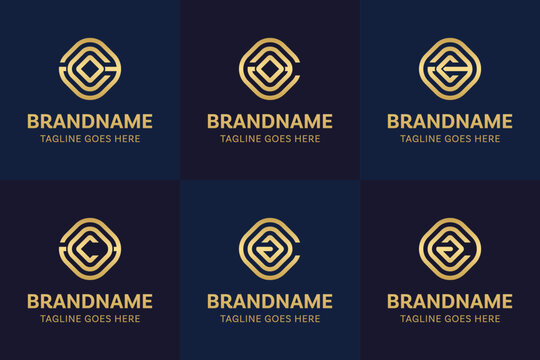 Letters ACO AOC CAO COA OAC OCA Gold Logo Monogram Set
