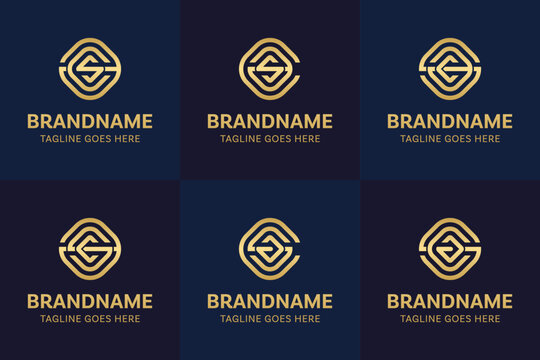 Letters ACS ASC CAS CSA SAC SCA Gold Logo Monogram Set