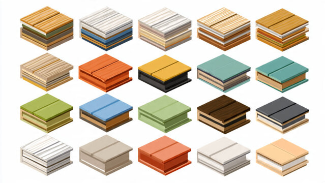 Stacked Colorful Wooden and Cardboard Material Samples Collection.