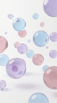 Modern 3D abstract background with translucent glass spheres and pastel orbs floating on a clean white surface. Perfect for tech websites, SaaS apps, presentations, and modern branding.