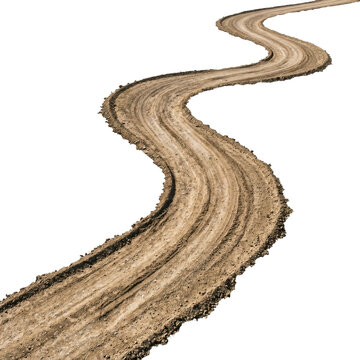Winding dirt road path on a transparent background PNG image file