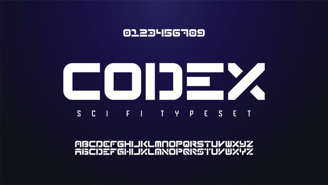 CODEX Future modern italic alphabet font. Typography urban style fonts for sport, technology, digital, movie logo design