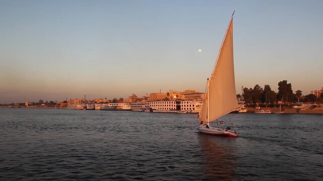 Felucca sail boat at the river Nile in Luxor, Egypt