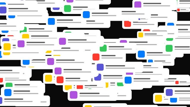 Mobile App Notification Bubbles Filling Screen for Information Overload Animation Concept on Black Background