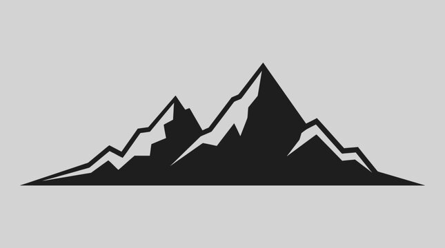 A black silhouette of a mountain range against a light gray background with a white lower section.