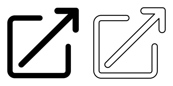 Black and outline square with diagonal arrow pointing up right symbol