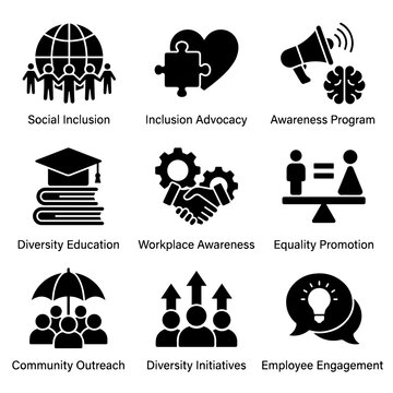 Diversity And Inclusion Icons Black Silhouette Set On White Background