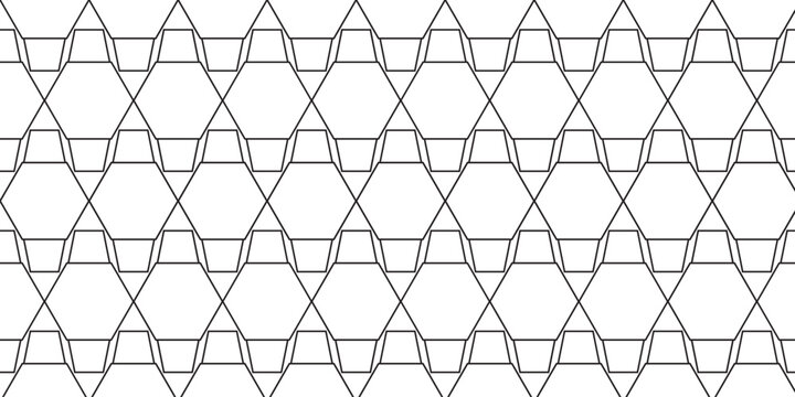 Abstract geometric seamless pattern with hexagons and trapezoids in black and white