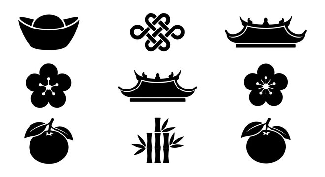 Chinese New Year Icons Set: Prosperity, Fortune, and Celebration Symbols, Vector Graphics for Festive Design