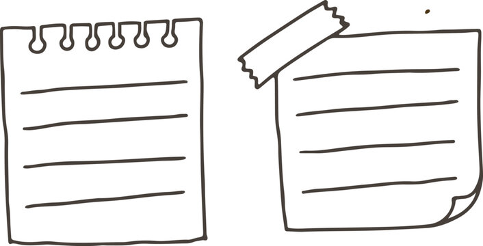 Hand drawn doodle memo notes and sticky papers isolated on transparent background