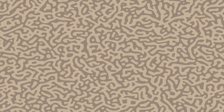 Abstract organic turing pattern background in beige and brown tones with seamless labyrinth camouflage texture. A complex labyrinth or reaction diffusion camouflage structure in soft beige, brown tone