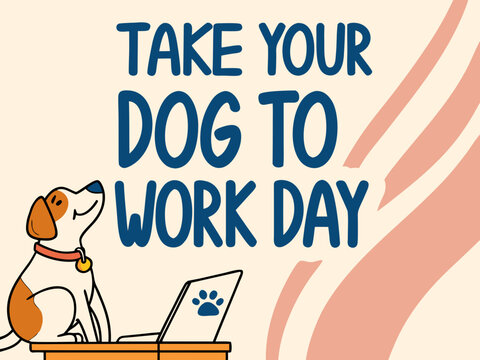 Take your dog to work day illustration with a dog and laptop