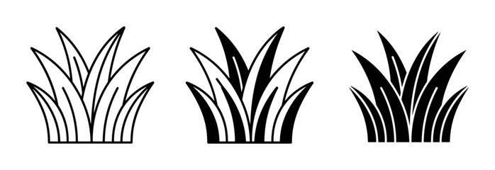 Grass Clumps Vector Icons: Outline, Silhouette, and Filled Styles for Nature and Garden Designs © MRHasanali