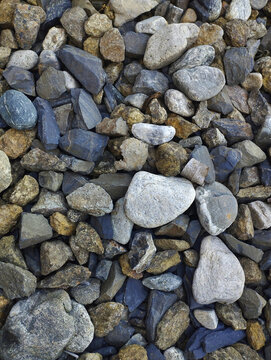 Close-up of various river rocks and pebbles