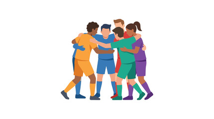 Fototapeta premium Diverse soccer team celebrates victory in a group hug, teamwork and unity concept