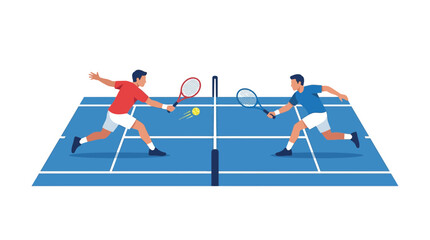Tennis Match Illustration: Two Men Playing Tennis on a Blue Court © manis
