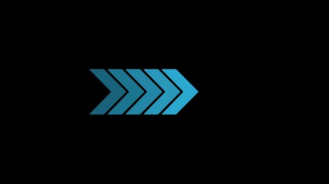 Right-directional arrow loop animation. Animated forward arrows on black motion background