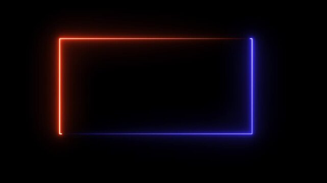 glowing neon square rectangle picture frame icon animation shape frame rotation footage round border frame movement photo frame neon box.4k video