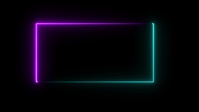 glowing neon square rectangle picture frame icon animation shape frame rotation footage round border frame movement photo frame neon box.4k video