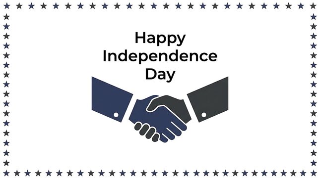 Happy independence day greeting card with handshake and star border
