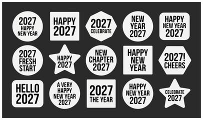 Obraz premium Collection of decorative new year 2027 badges and celebration stickers with celebration greeting illustration elements collection typography beginnings countdown decoration template