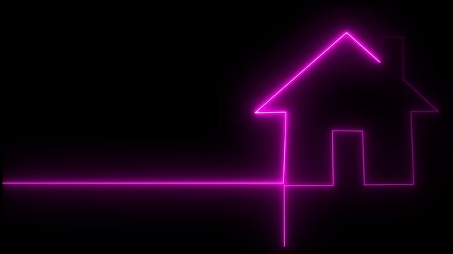 House icon glowing neon light Neon line home icon. motion graphic of neon home concept. 4k video