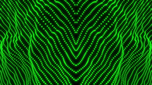 Abstract green digital particles forming a v-shaped pattern