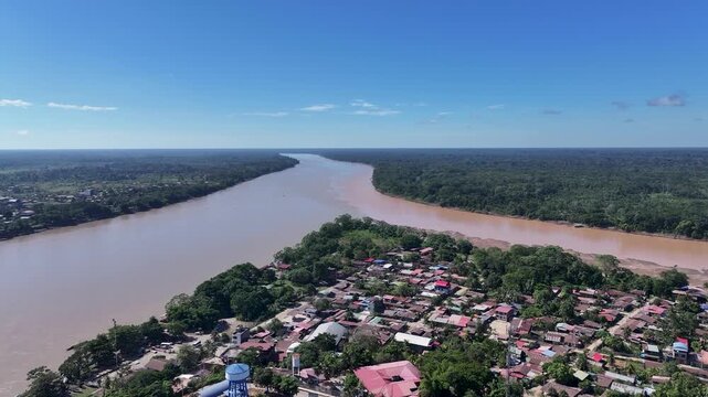 Aerial view of Puerto Maldonado and Madre de Dios River in the Peruvian Amazon