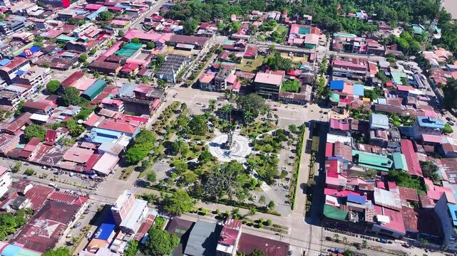 Aerial view of Plaza de Armas in Puerto Maldonado, Madre de Dios, Peru 