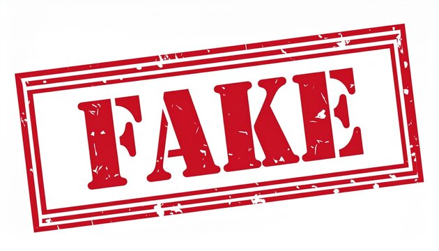 Red stamp graphic with FAKE text symbolizing falseness
